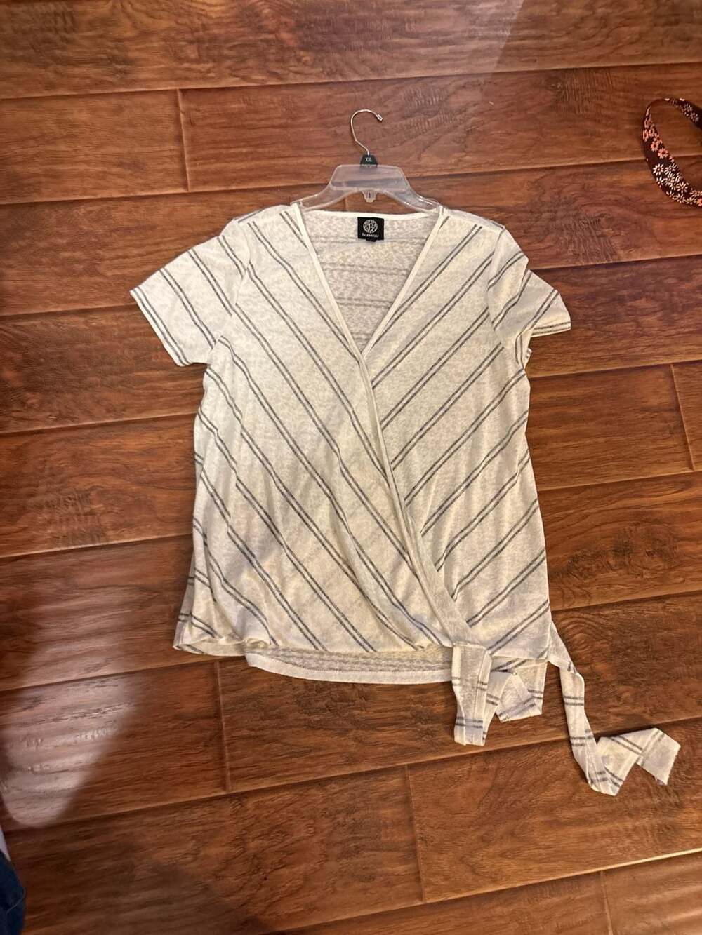 Bobeau Striped Surplice‎ Faux Wrap Side-Tie Short Sleeve Top